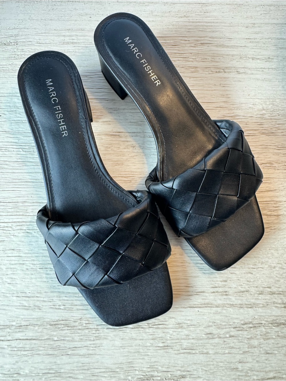 Marc Fisher Black Braided Leather Slide Sandals